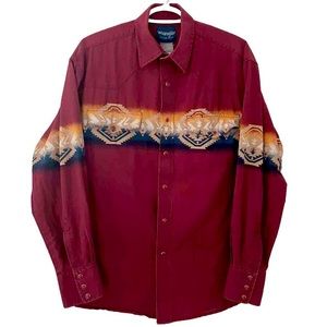 Vintage Men’s Wrangler Aztec Long Sleep Collared Button Down Western Shirt